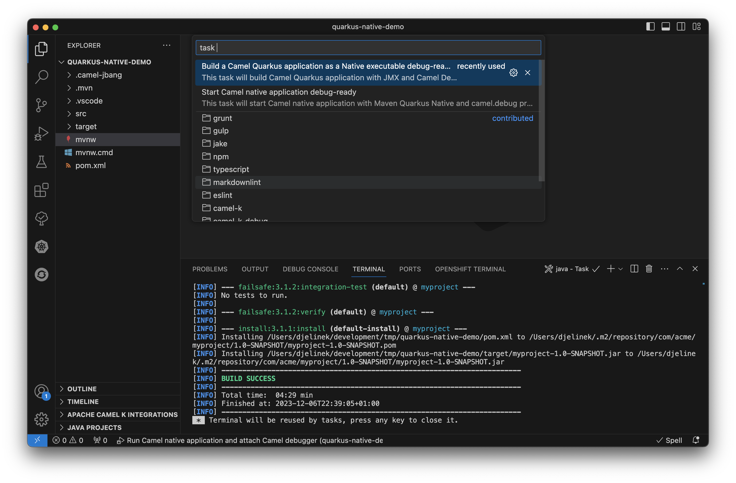 Build a Camel Quarkus native application
